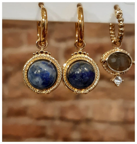 Anneaux dorés avec véritables lapis lazuli  - NEW