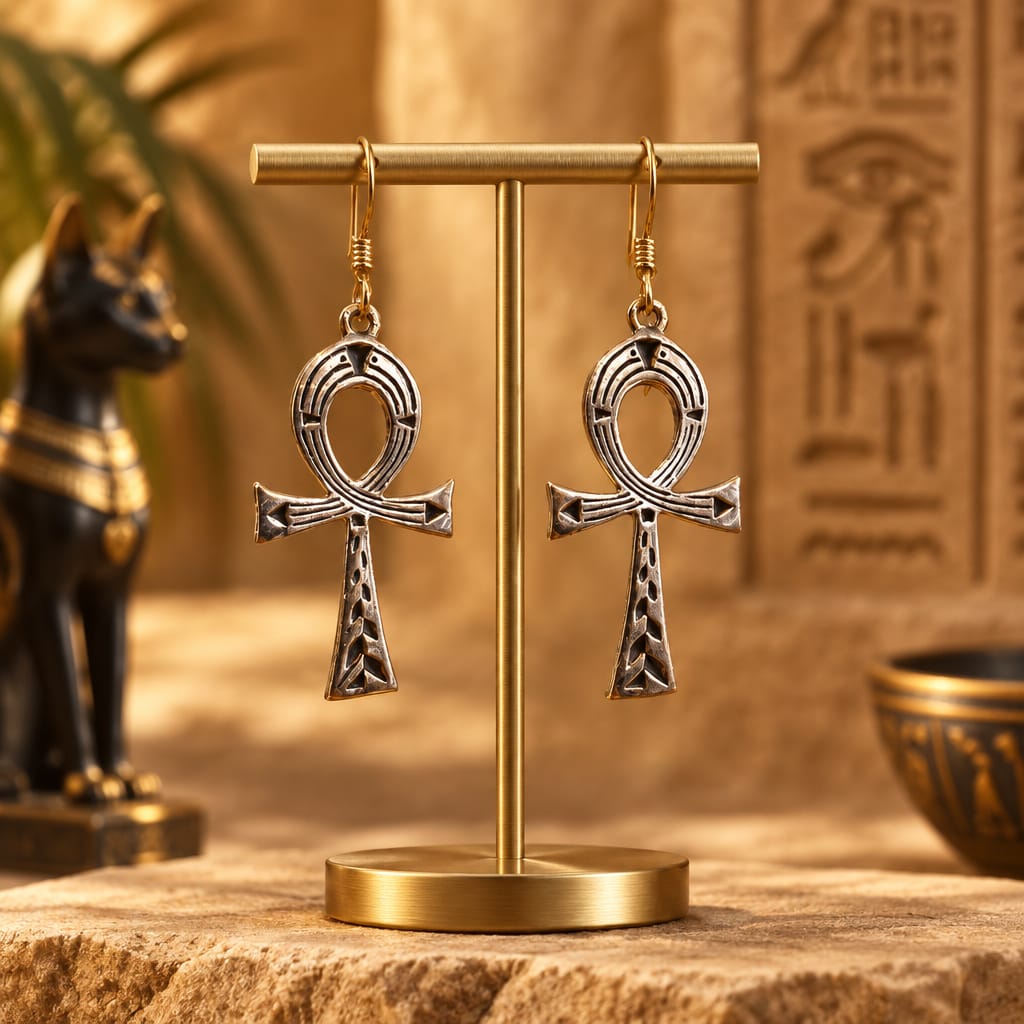 Boucles d’oreilles Ankh - Acier & Cuivre