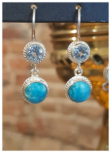 Jolies boucles d'oreilles en argent - Aquamarines & turquoises - NEW