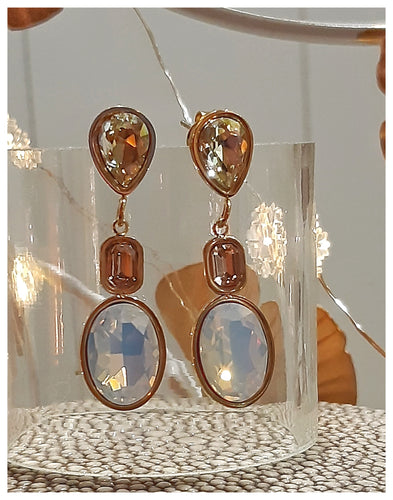 Superbes boucles d'oreilles Swarovski - Tricolores tons crème -  NEW