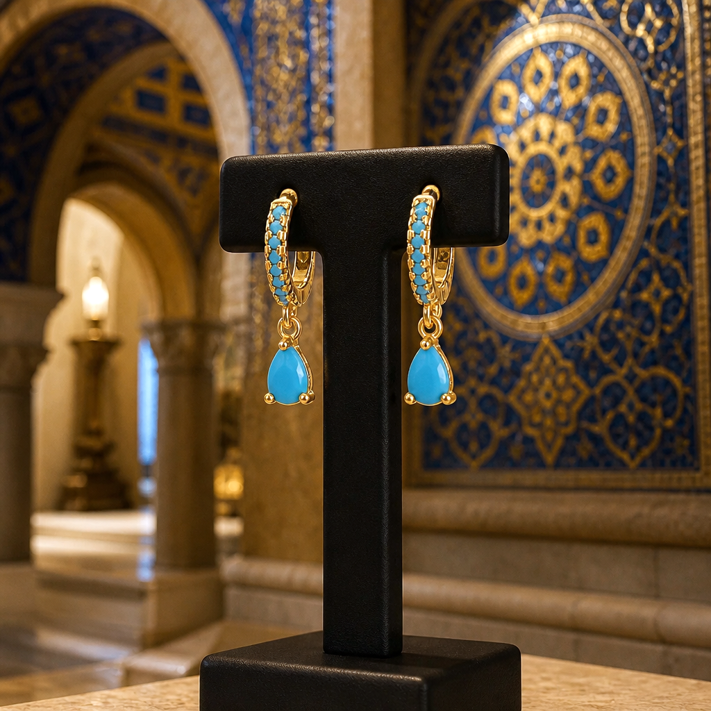 Boucles d'oreilles en vermeil & turquoise byzantines