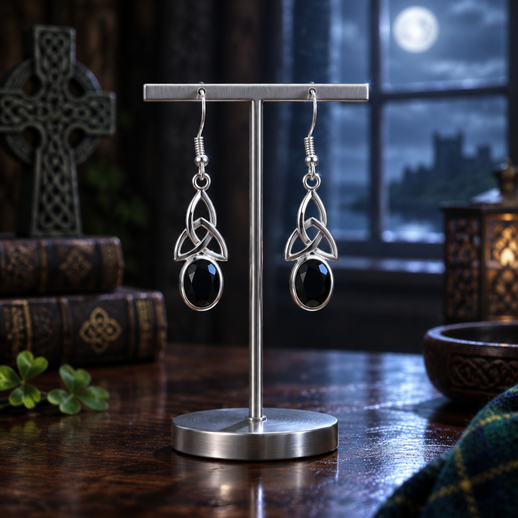 Boucles d'oreilles Triquetra celtique - Argent 925 & Onyx Noir