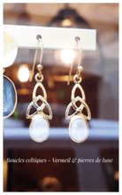 Boucles d'oreilles celtiques en vermeil avec Triquetra et pierres de lune - NEW