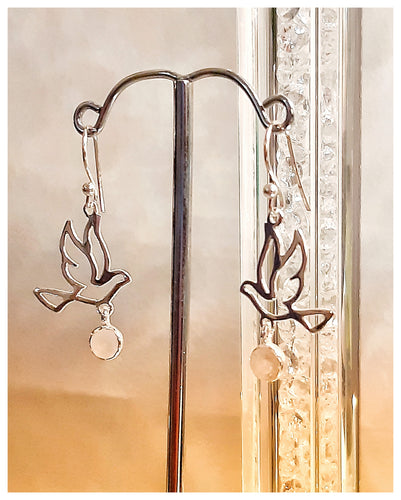 Boucles d'oreilles Colombes & pierres de lune / Argent 925  - Réassort 2025