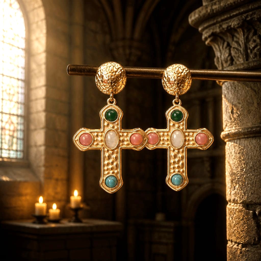 Boucles d'oreilles Croix Impériales - Acier inoxydable doré - NEW