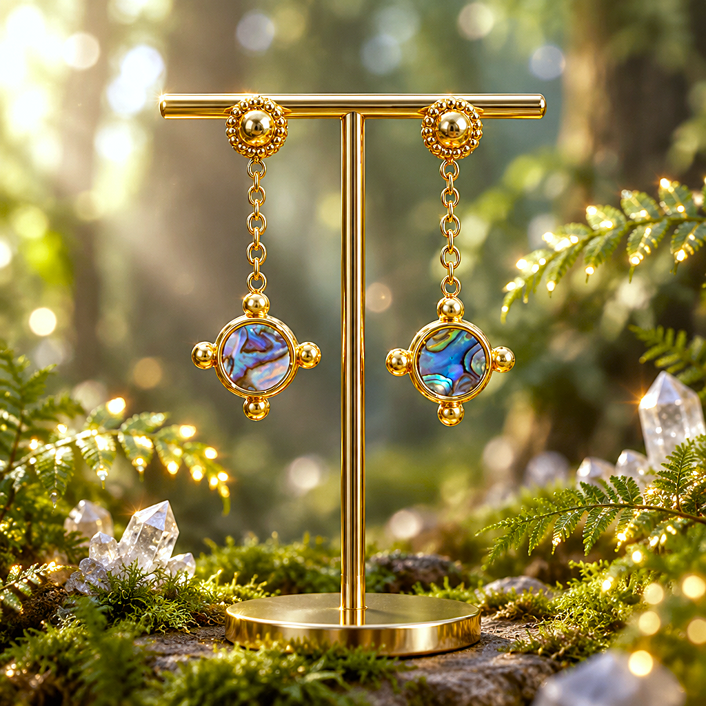 Boucles d'Oreilles Éclats d'Abalone – Acier Doré et Nacre Irisée