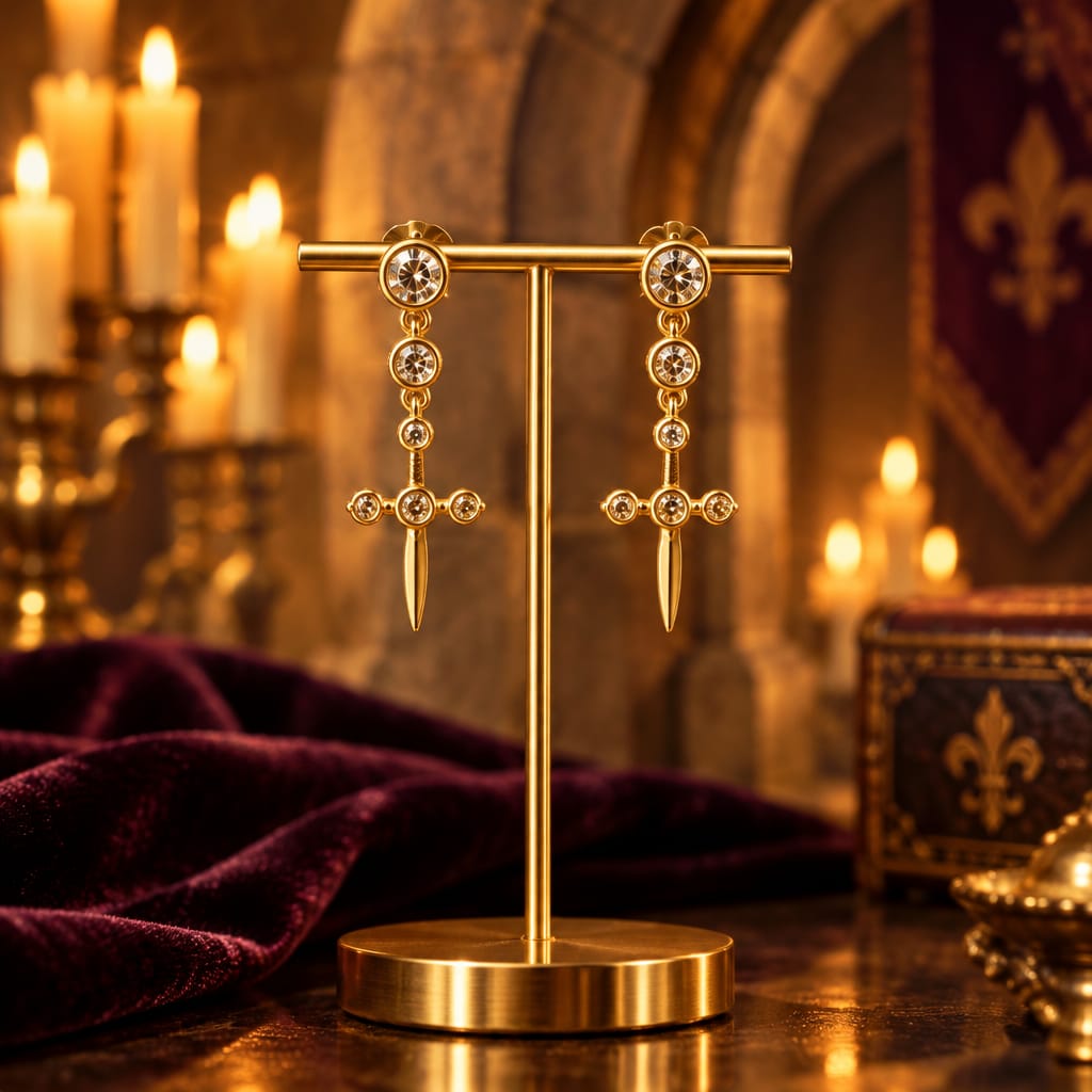Boucles d'Oreilles Épées  – Vermeil & Zircons Naturels