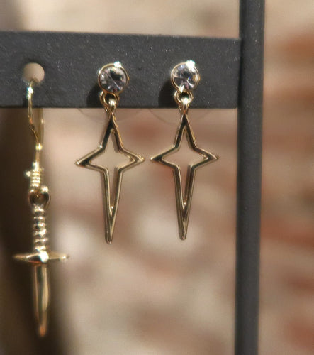 Boucles d'oreilles étoiles du berger en inox doré & zircon  - NEW
