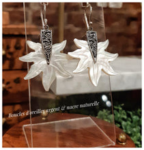 Boucles d'oreilles Fleurs de Nacre et argent 925 ciselé faites main - NEW