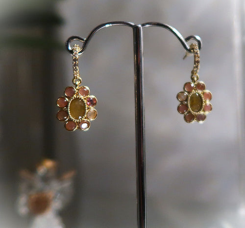 Très belles boucles d'oreilles en inox doré & tourmalines - Gamme Florentine - NEW
