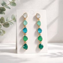 Boucles d'oreilles en inox doré & cristaux bleus/verts - Gamme Florentine