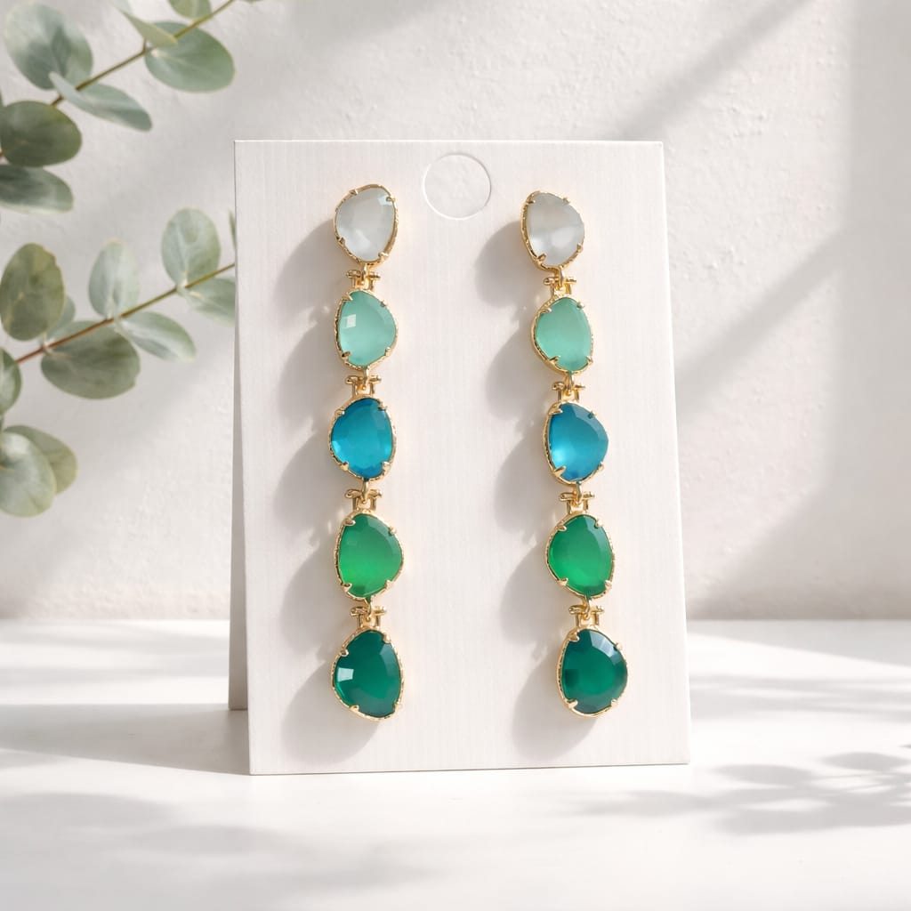Boucles d'oreilles en inox doré & cristaux bleus/verts - Gamme Florentine