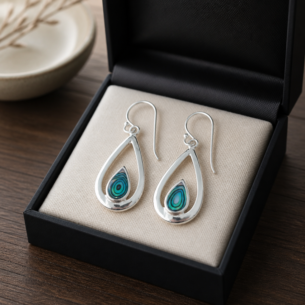 Boucles d'oreilles Gouttes en argent & abalone - NEW