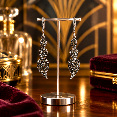 Boucles d'Oreilles Belle Époque – Volutes de Marcassites – Argent 925