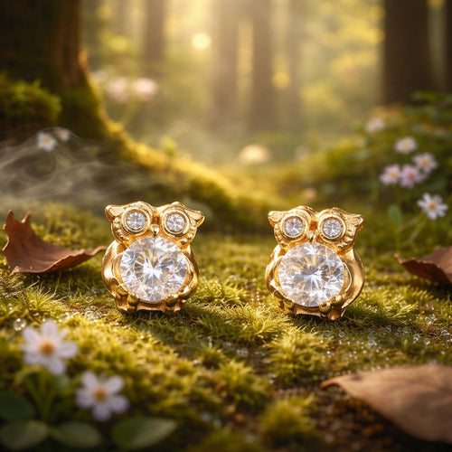 Boucles d'oreilles Hiboux en vermeil et moissanites - NEW