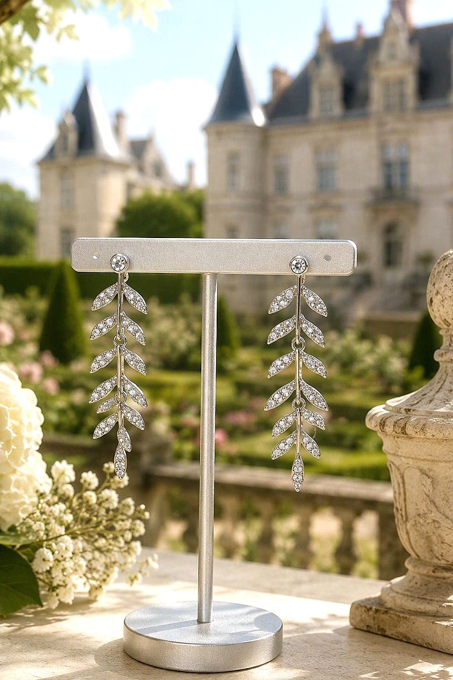 Boucles Rameaux de Laurier - Argent 925 et zircons naturels