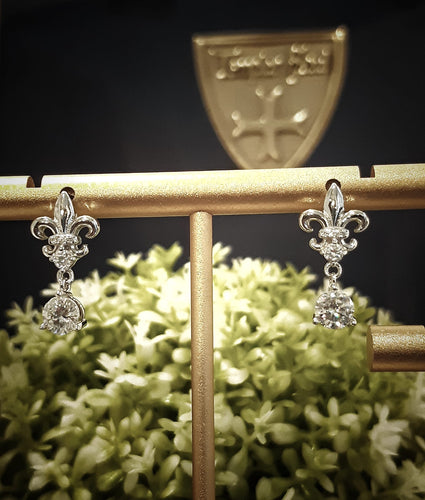 Boucles d'oreilles en argent 925 Fleur de Lys & diamant de synthèse - WOW!