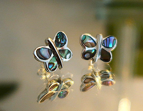 Boucles d'oreilles Papillons en argent 925 et nacre d'Abalone - NEW