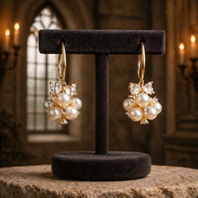 VENDUES - Boucles d'oreilles Miss Terre "grappes de perles" plaquées or - NEW