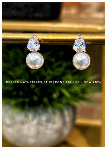Jolies boucles d'oreilles perles & cristal goutte - sobres & chic  -  NEW