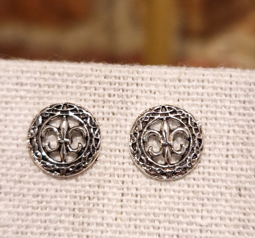 Boucles d'oreilles en argent 925 Fleur de Lys cerclées - NEW