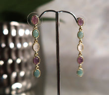 Boucles d'oreilles en inox doré & pierres tons lavande et vert d'eau - Gamme Florentine - NEW