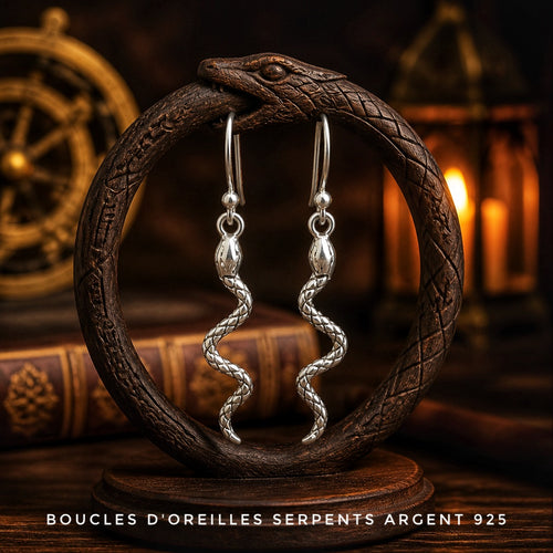 Boucles d'oreilles serpents ciselés en argent - NEW