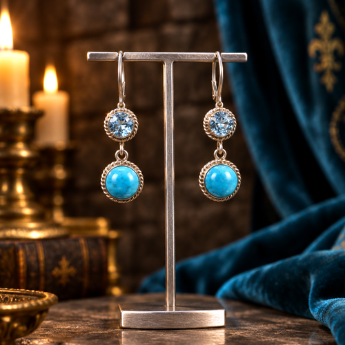 Boucles d'oreilles Reflets d'Azur – Argent 925, Aigues-Marines et Turquoises