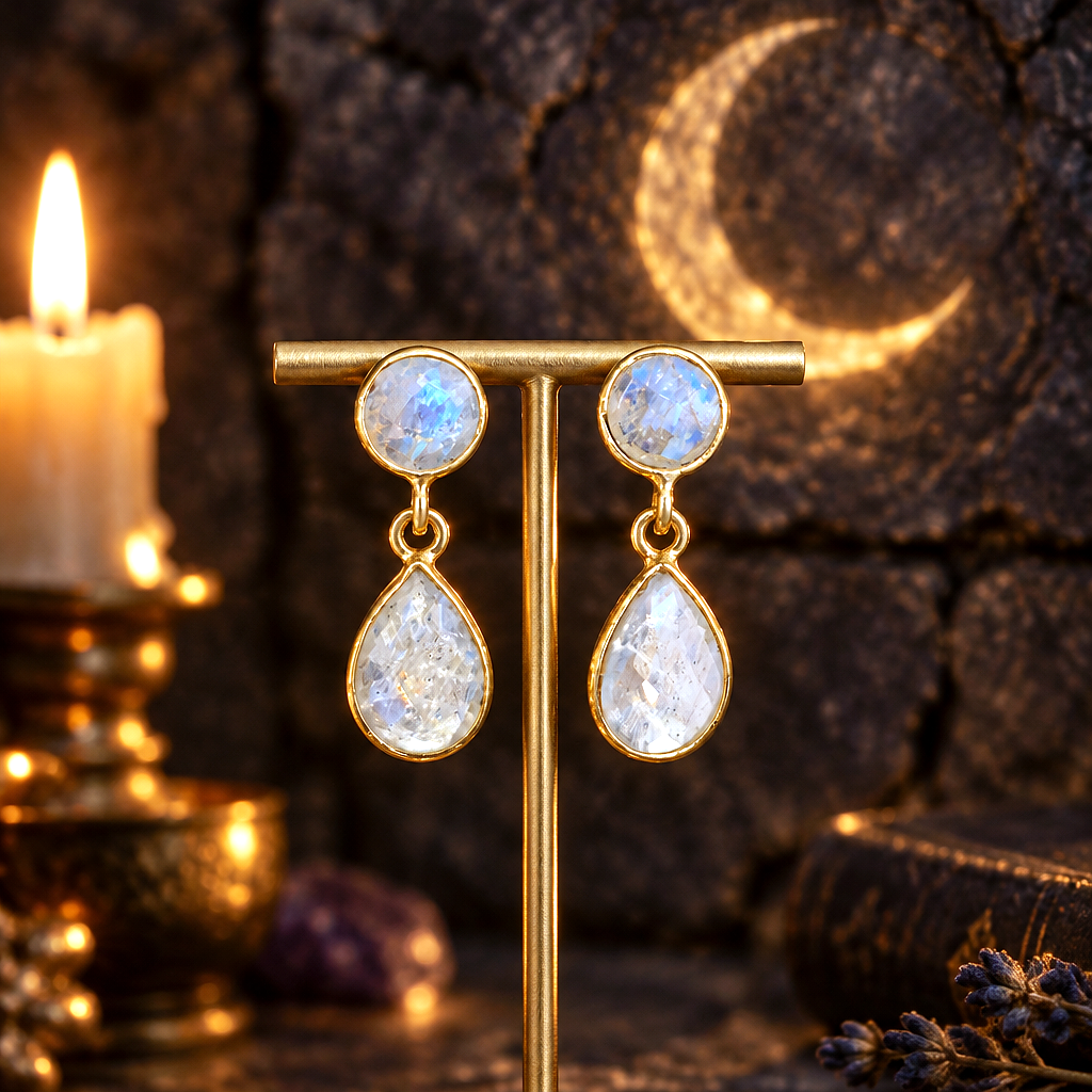 Boucles d'Oreilles en Vermeil & Pierres de Lune – Douce Lumière
