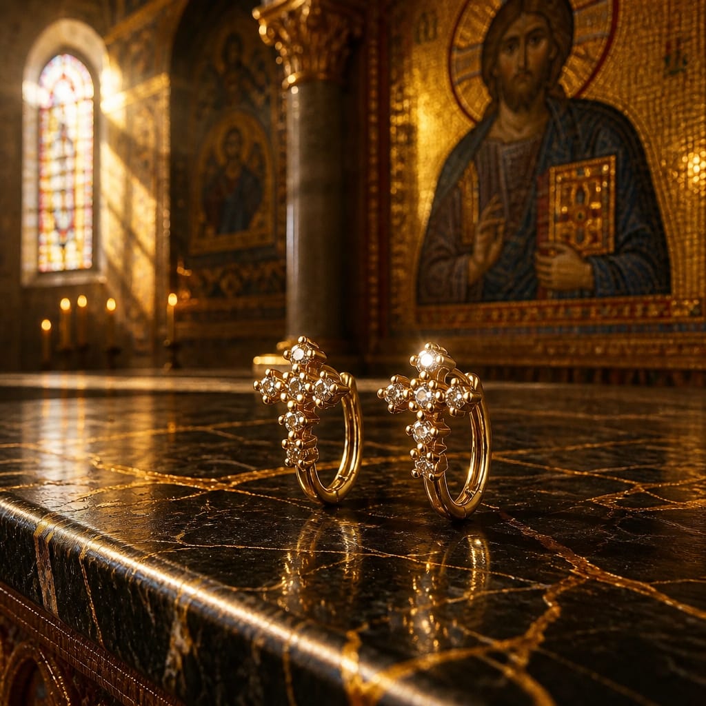 Boucles d'oreilles en vermeil - Croix byzantine - NEW