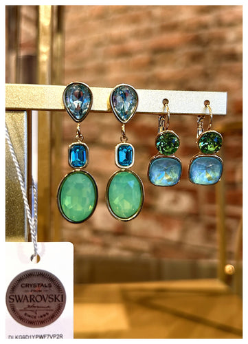 Superbes boucles d'oreilles Swarovski - Tricolores tons vert d'eau  -  NEW
