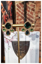Boucles d'oreilles rétro en inox doré et cristaux verts/rouges Made in France - NEW