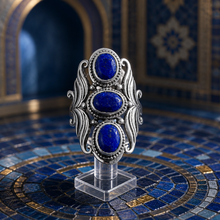 Bague byzantine en argent 925 sertie de 3 très beau lapis lazuli purs - NEW