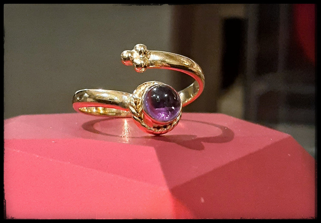 Bague byzantine serpent en vermeil avec améthyste - Taille adaptable!