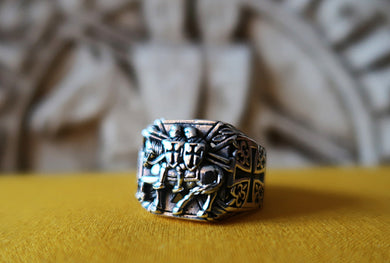 NEW - Chevalière Sceau des Templiers - Cavaliers en relief & croix latérales