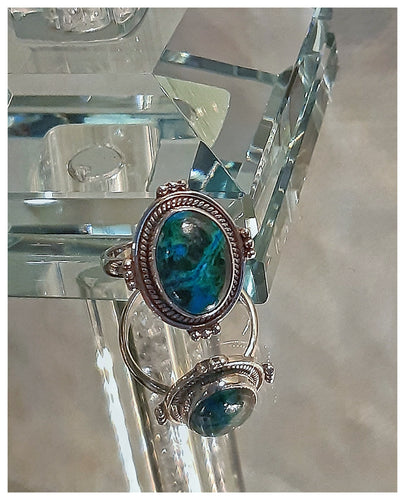 Bague en argent avec fine & délicate Chrysocolle  - NEW