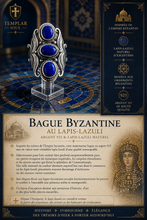 Bague byzantine en argent 925 sertie de 3 très beau lapis lazuli purs - NEW