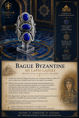Bague byzantine en argent 925 sertie de 3 très beau lapis lazuli purs - NEW