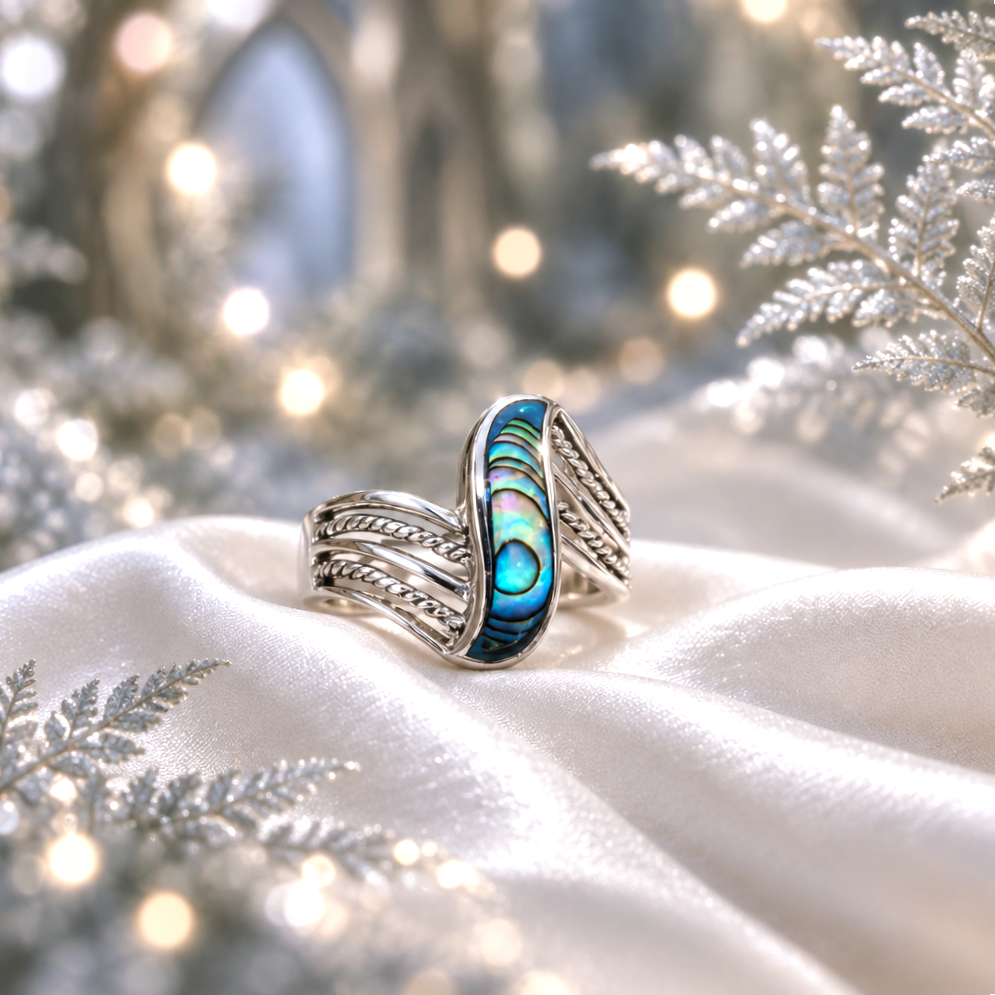 Bague Elfique en Argent 925 & Abalone – Les Reflets de Féerie