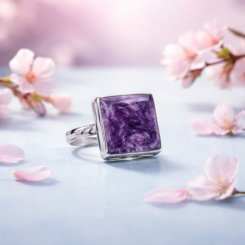 Bague en argent racée et de caractère en Charoite de Russie - PIÈCE UNIQUE