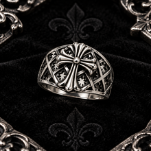 Chevalière Croix Fleurdelisée en Argent 925 – Inspiration Gothique