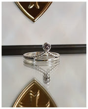 NEW - Bague médiévale fine en argent à double contour avec petite améthyste
