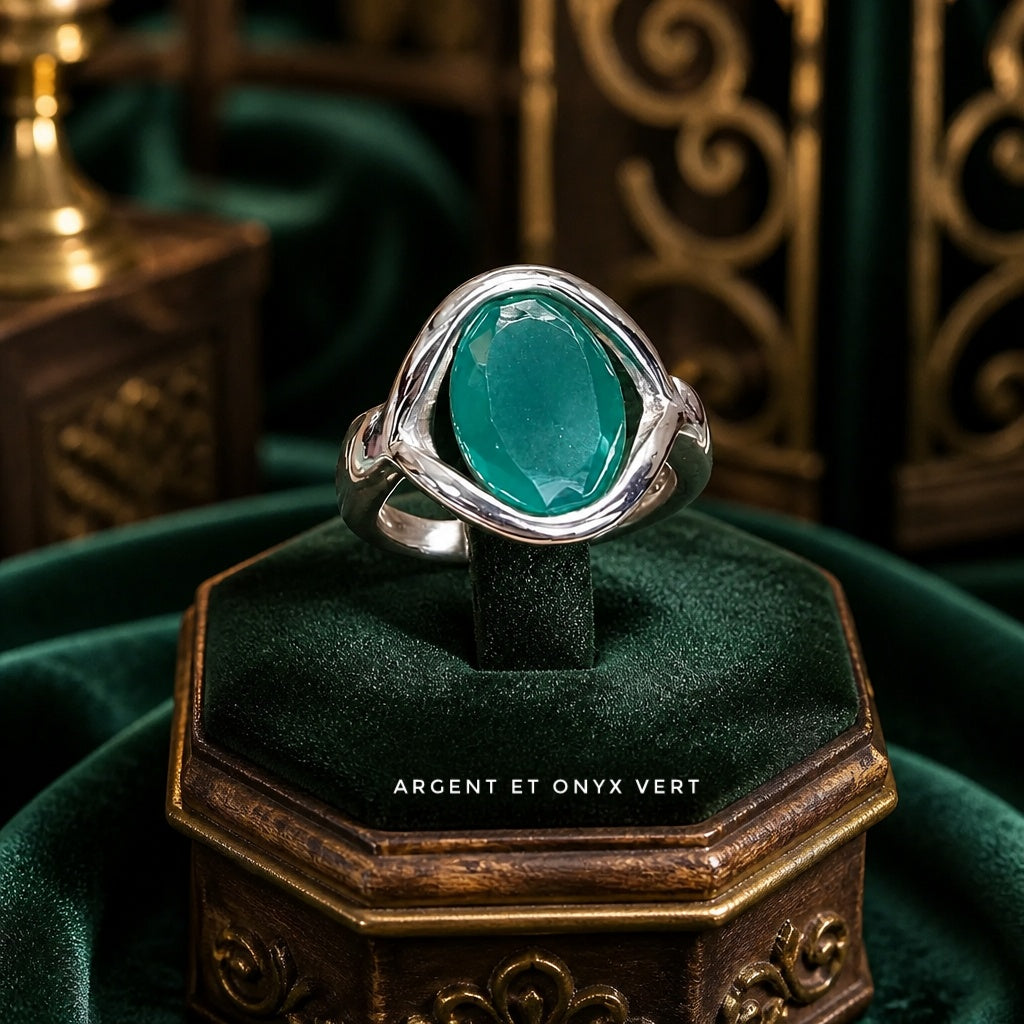 Bague onyx vert en argent 925 - un éclat remarquable!