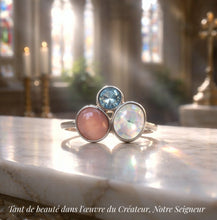 Jolie bague en argent avec opale rose, pierre de lune et aquamarine - NEW