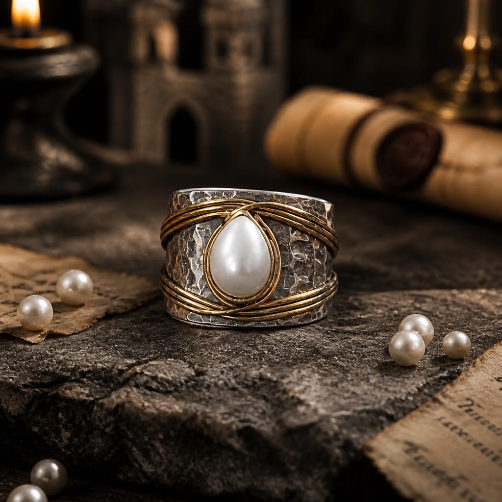Bague Renaissance en argent 925 & vraie perle d'eau douce