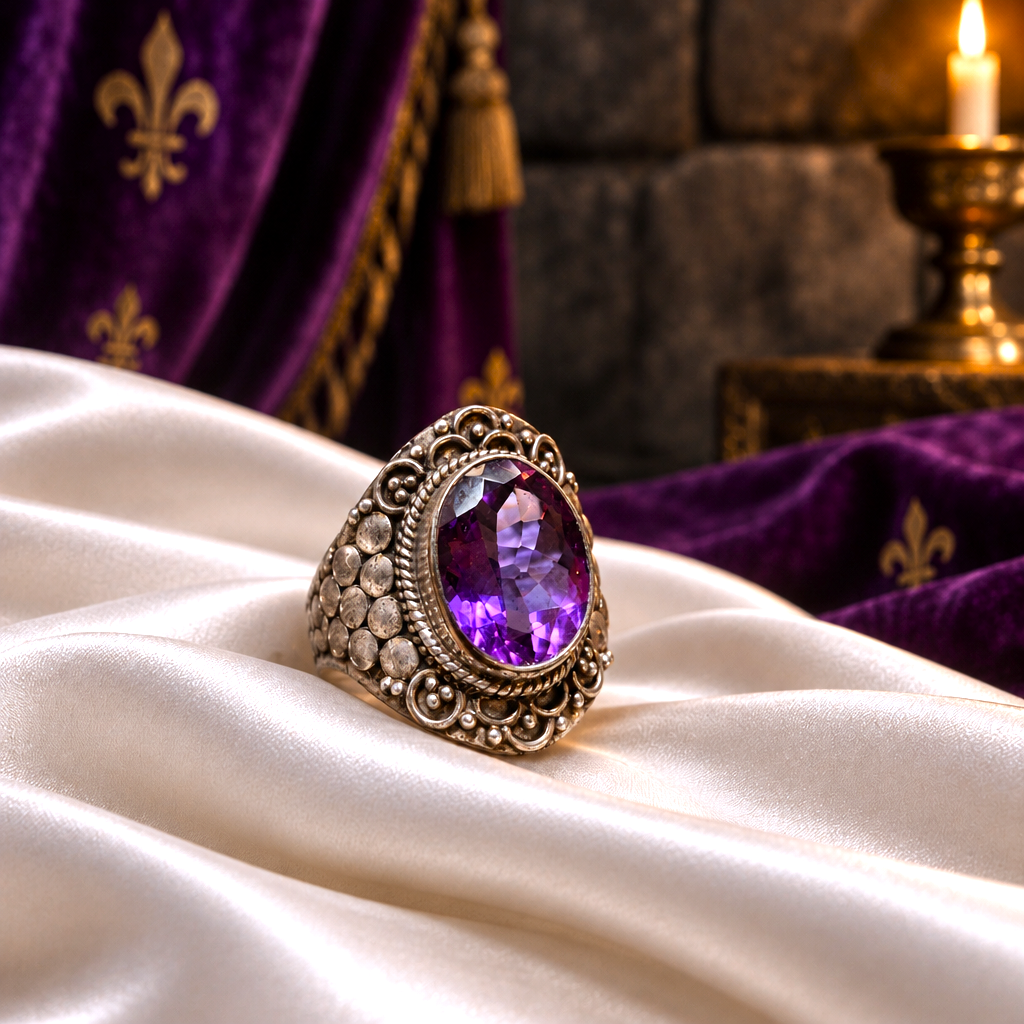 Bague Médiévale à l'Améthyste – Argent 925 | Éclat d'Autrefois