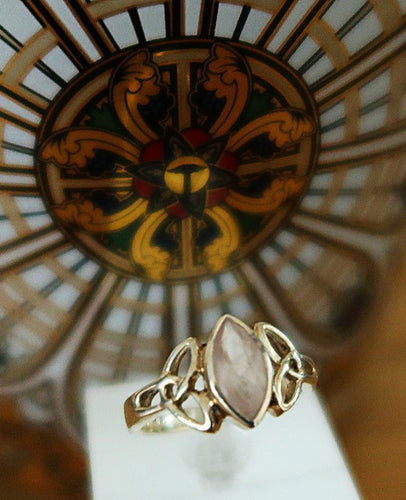 Bague celtique en argent 925 avec Triquetras et quartz rose - NEW