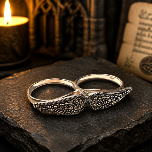 Bague double Ailes d'Ange en argent 925 et marcassites - Pièce unique