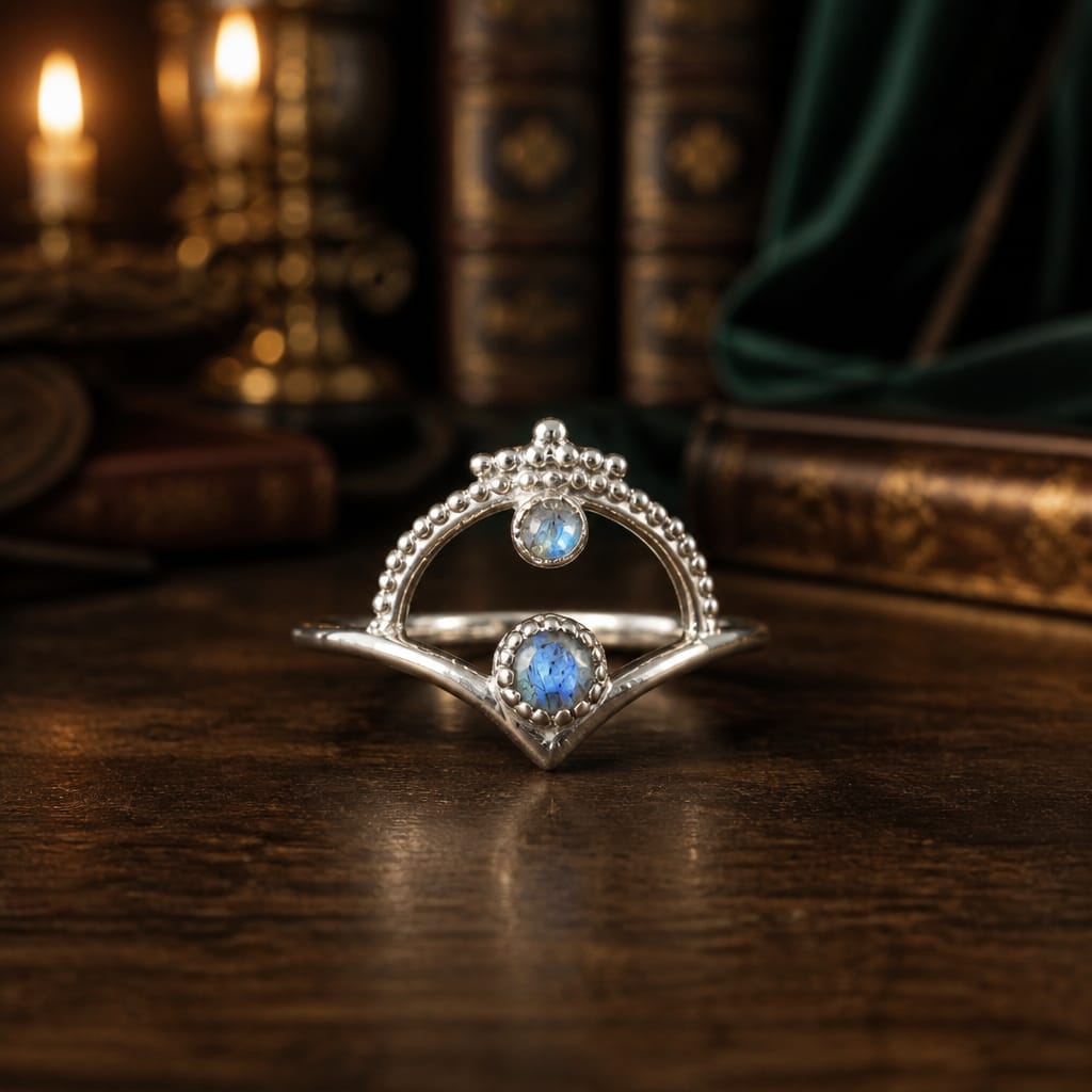 Bague Florentine raffinée avec labradorites bleues