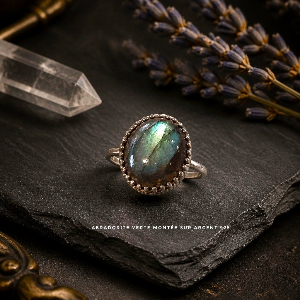Bague en argent avec labradorite naturelle fascinante - NEW